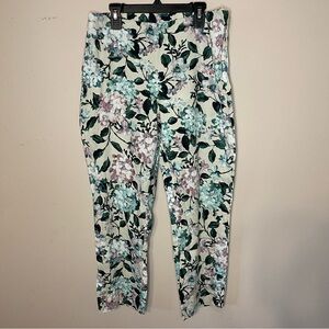 J. Jill Pants Womens Size Small Oatmeal Linen Blend Floral Stretch